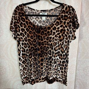 Holly Hock x Lucky Brand Women's M Leopard Print Velour Short Sleeve Top